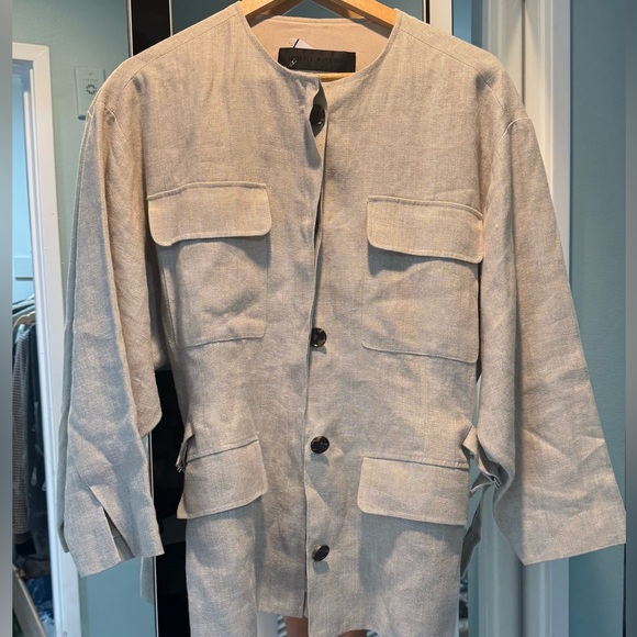 Jenni Kayne tan linen & silk Button-Up Jacket size Small- NEVER WORN - Picture 1 of 11